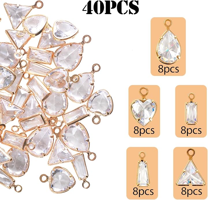 stino Tiny Crystal Clear Cubic Zirconia Charms Set, 40 Pieces | Mixed Shapes - Image 2