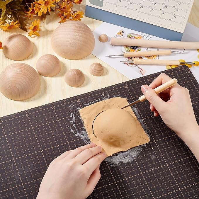BENECREAT 8Pcs 8 Sizes Half Round Pottery Tools Set, Wooden Ceramic Top Tool - Image 3
