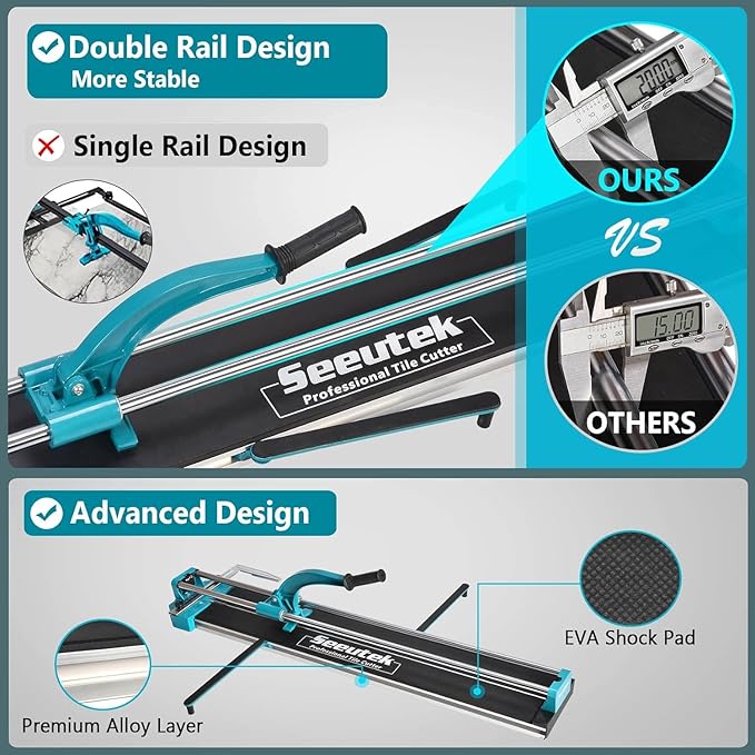 Seeutek Tile Cutter, 48 inch Professional Manual Porcelain Ceramic Tile Cutter, Double Rails Design Tile Cutter Tool, with Extra Tungsten Cutting Wheel and Laser Positioning