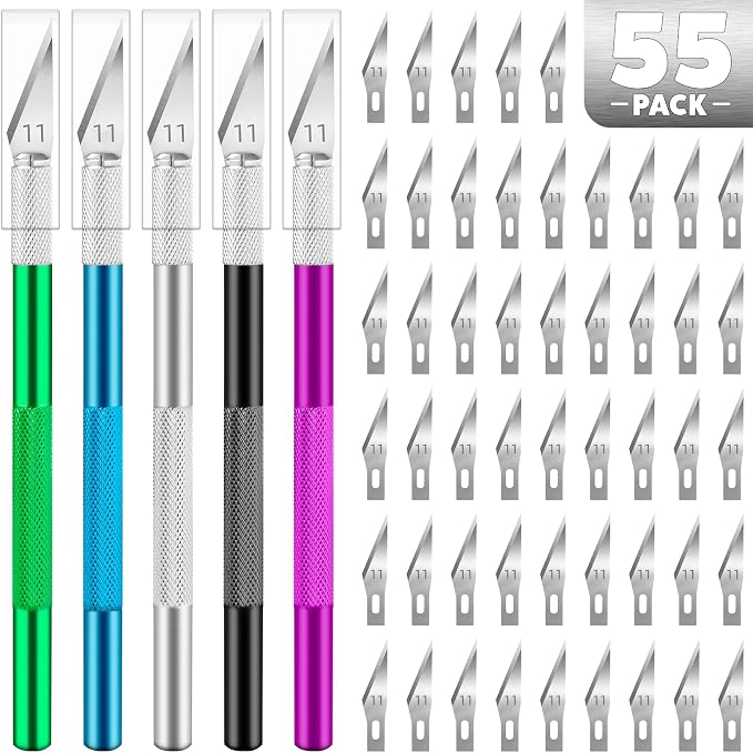 55 PCS Exacto Knife Set, 5 Piece Craft Knife and 50 Additional SK5 Blades by TIFICAL