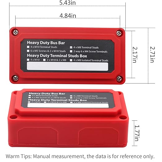 300A Bus Bar Box 12V 24V 48V DC Terminal Studs 4XM8(5/16") Heavy Duty Bus Bar Power Distribution Block for RV Car Truck Battery Marine Automotive, Red
