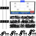 Glarks 120pcs 5/8/10/12mm Pipe Strap Clamp, Black Carbon Steel 2 Hole Strap Heavy Duty Rigid Pipe Strap U Bracket Tube Strap Cable Clamp Hanger Tension Tube Clip with screw for Pipe Tube Cable Fixing