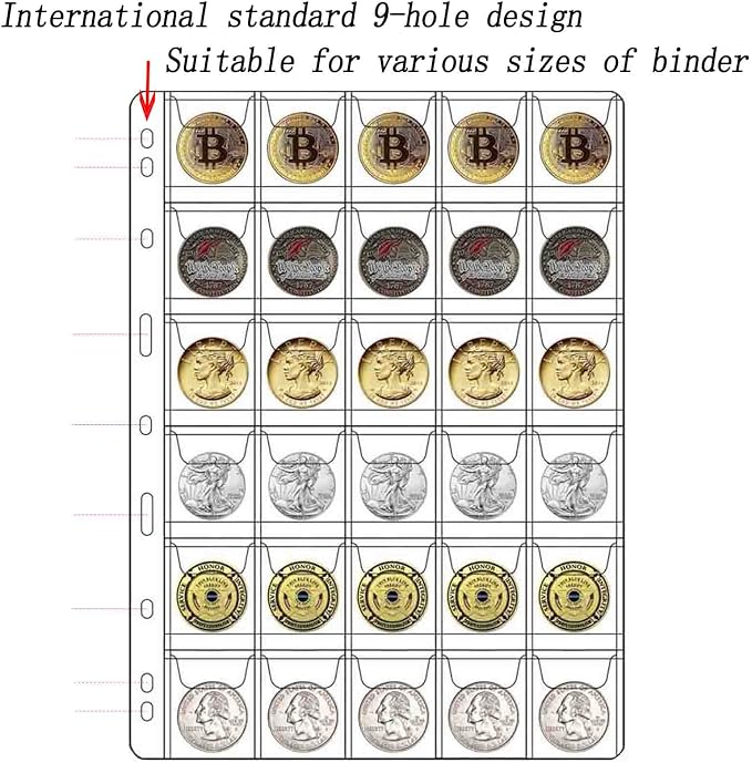 330 Pockets Coin Binder Collection Supplies Pages, Standard 9 Hole Coin - Image 4