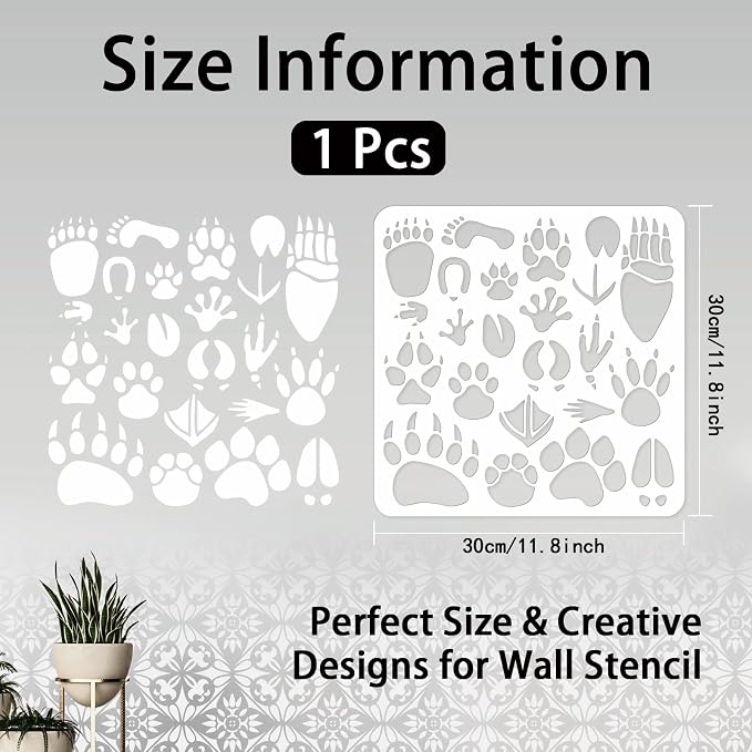 INFUNLY Paw Print Stencils for Painting 11.8" Animal Footprint Wall Stencil - Image 3
