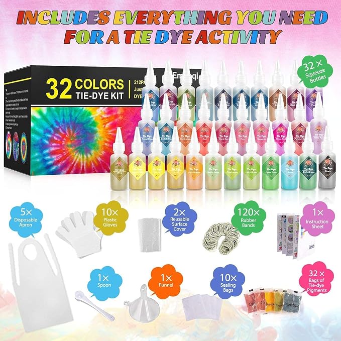 DIY Tie Dye Kits, Emooqi 32 Colours All-in-1 Tie Dye Set Contain 32 Bag Pigments - Image 6