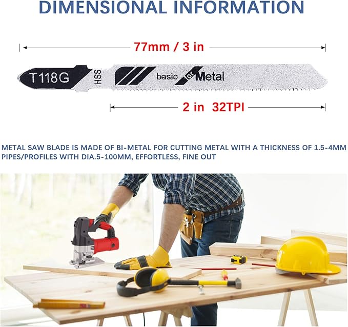 10-Piece T118G 3 Inch 32 TPI Assorted T-Shank Jig Saw Blades Set for Cutting Metal