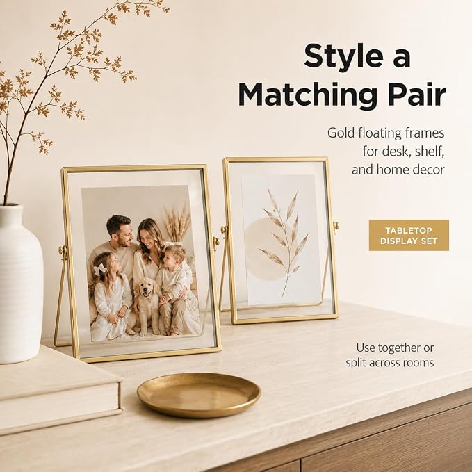 AceList Floating Picture Frame, 2 Pack 8x10 Gold Double Glass | Clear - Image 4