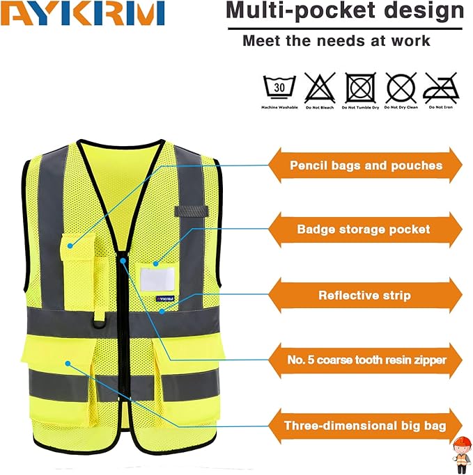 X Small High Visibility Mesh Safety Reflective Vest with Pockets and Zipper