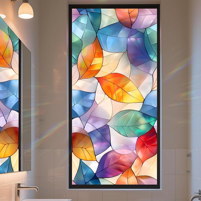 Stained Glass Window Privacy Film Static Cling by AOHMPT