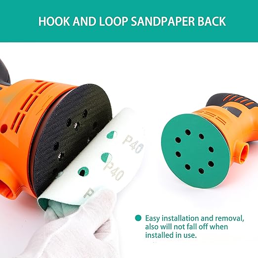 100PCS Premium Green Sanding Discs Set, 5-Inch 8-Hole Sandpaper for Random Orbital Sander, Including 60,80,100,120,150,180,240,320,400,600 Grit