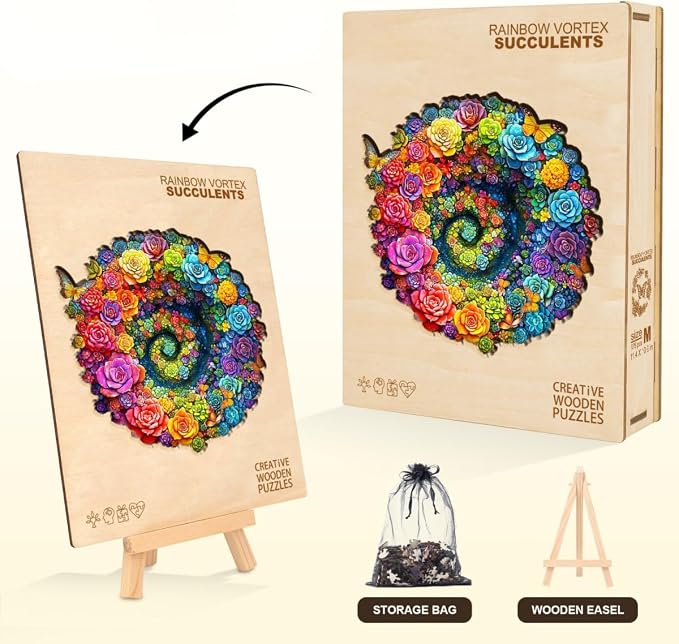 Rainbow Vortex Succulents Puzzles Adults Gifts Wooden 240 Pieces 13.4 * 12.7in - Image 4