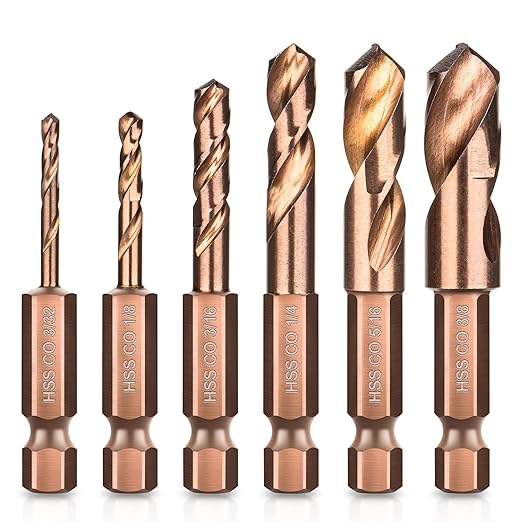 M35 Cobalt Stubby Drill Bits, 6PCS Short Drill Bits for Metal, 1/4" Hex Shank with Storage Case, Sizes 3/32"-1/8"-3/16"-1/4"-5/16"-3/8" Cobalt Drill Bit Set for Hardened Steel Carbide Wood Plastic
