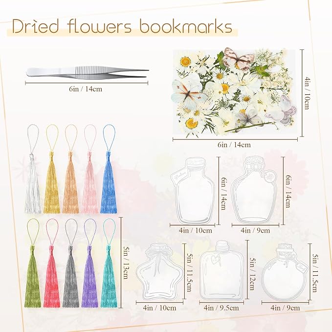TaoBary 91 Pcs DIY Handmade Transparent Dried Flower Bookmark Set Include - Image 3
