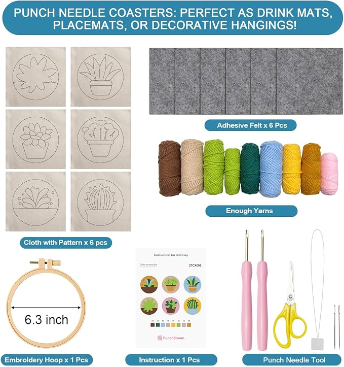 Punch Needle Coaster Kit for Adults Beginners, Easy Punch Embroidery Starter Set - Image 3