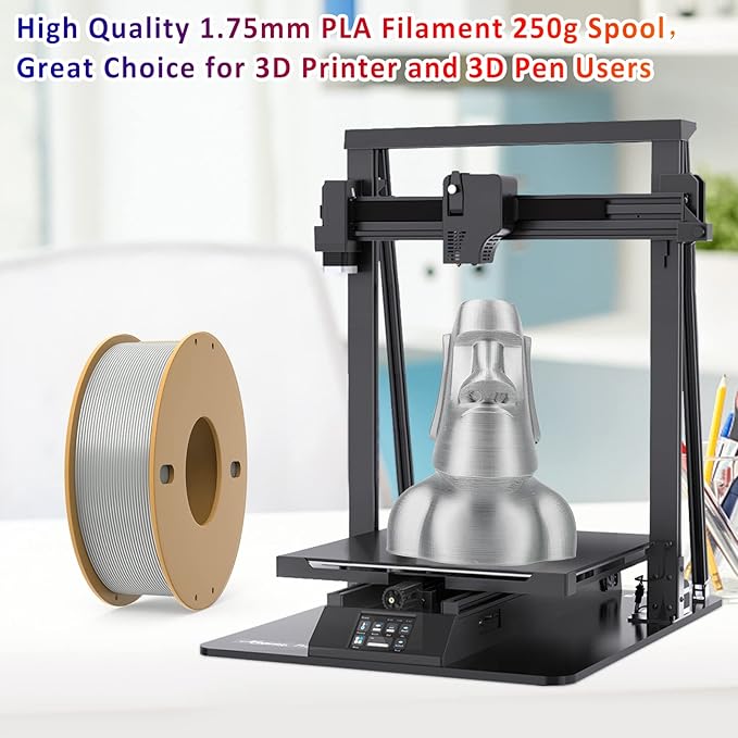 PLA+ 3D Printer Filament 1.75mm No Tangle, Neatly Wound Filament Net Weight 250g Spool, PLA Pro Plus,Silk Silver