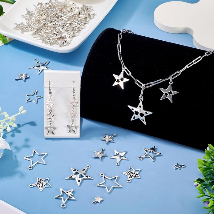 Tibetan Star Charms Silver Hollow Pentagram Pendants Metal Star Charms Hollow - Image 4