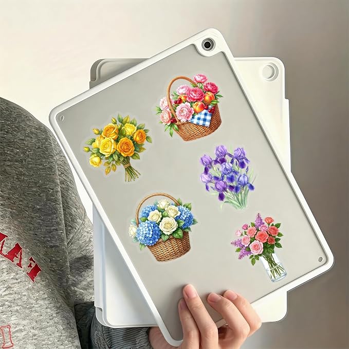 50Pcs Transparent Aesthetic Flowers Stickers - Image 6
