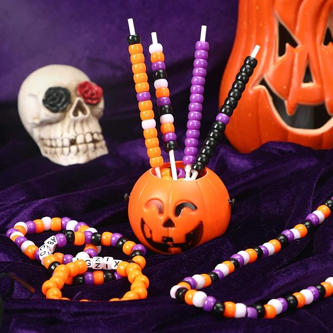 UPINS 1200Pcs Halloween Pony Beads Orange Purple Black White Pony Beads DIY - Image 7