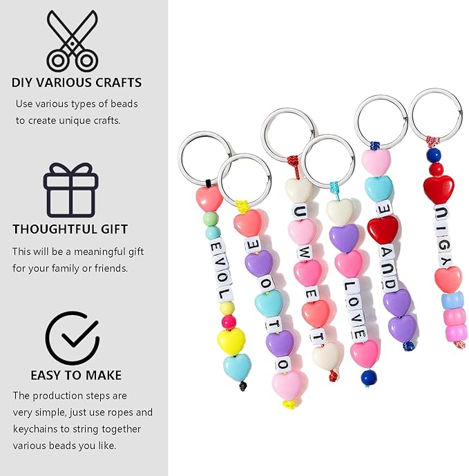 JehaYu 287 Pcs Bead Keychain Making Kit, DIY Beadable Keychains Supplies Key - Image 4