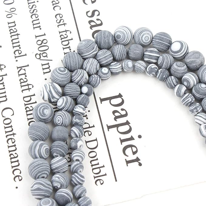 48pcs Natural Matte Black and White Malachite Gemstone Beads，8mm Frosted Round - Image 5