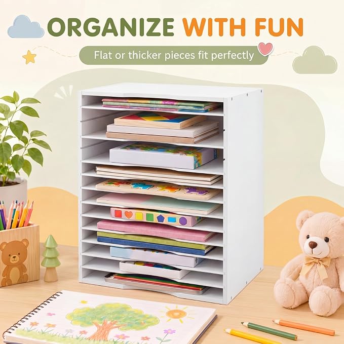 Ripeng 1 Pack Bamboo Puzzle Holder Rack, 12-Tier Adjustable Storage Organizer - Image 6