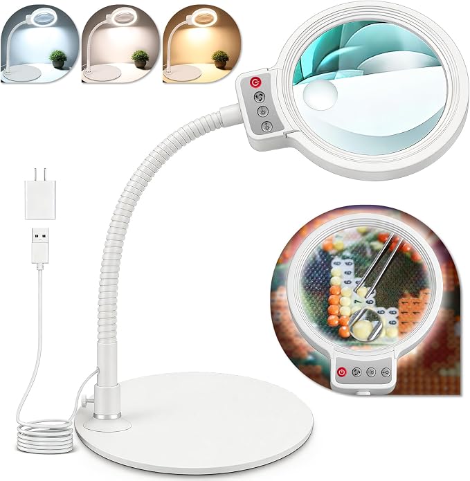 10X 30X Magnifying Glass with Light and Stand, 72 LED 3 Color Modes Stepless by home