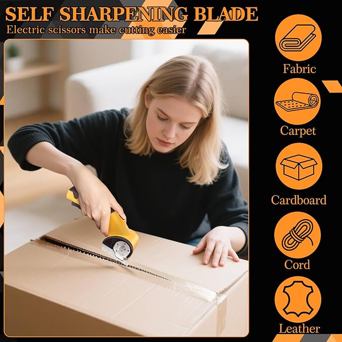 Electric Box Cutter, Portable Cordless Electric Rotary Scissors for Cardboard Carpet Leather, Rechargeable Heavy Duty Shears with LED Light, Safety Lock, Blade, Box - 4V, 2000mAh, Type-C