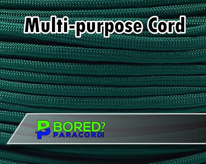 BORED? PARACORD! 550 lb Paracord - Ideal for Crafting, Camping, DIY Projects, Active & Military Outdoors - Strong Survival Rope - Tactical Parachute Cord Type III - Kelly Green 50 Feet