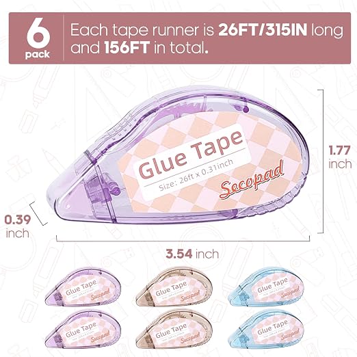 Secopad Scrapbook Tape, 6 Pack Double Sided Tape Roller - Image 6