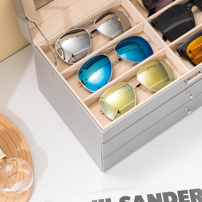 ProCase 3-layer Sunglasses Storage Organizer, 18 Slots Leather Sunglass Box - Image 5