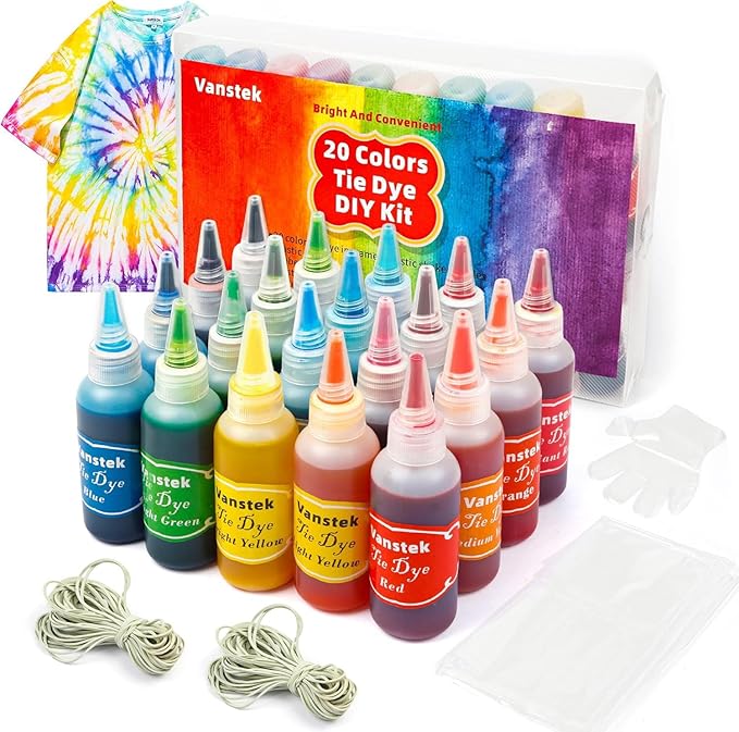 Vanstek 20 Colors Tie Dye Kit, Tie Dye Shirt DIY Fabric Dye by Vanstek
