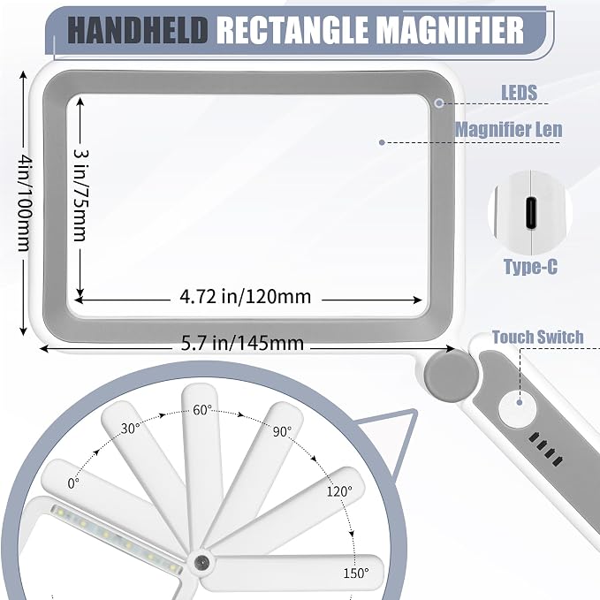 AKKYCVS Magnifying Glass with Light, Rechargeable 5X Large Page Magnifier - Image 6