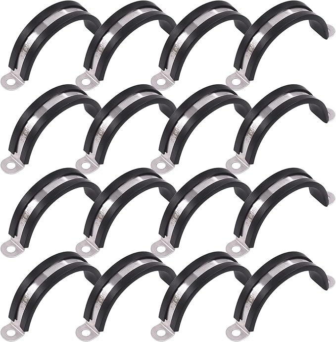Glarks 16Pcs 45MM 2 Hole U-Tube Strap Clamp Set 304 Stainless Steel Rubber Cushion Rigid Pipe Strap U Bracket Tube Strap Assortment Kit For Pipe Tube Fixing (45mm)