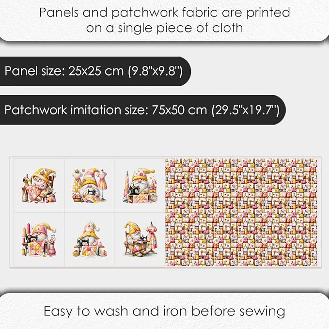 Cotton Fabric Panel – Single Continuous Patchwork Gnome Sewing Panel - Image 2