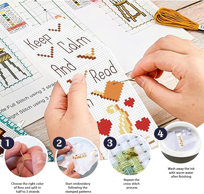 FREEBLOSS 6 Set Cross Stitch Bookmark Kit Books Pattern Stamped Cross Stitch - Image 4