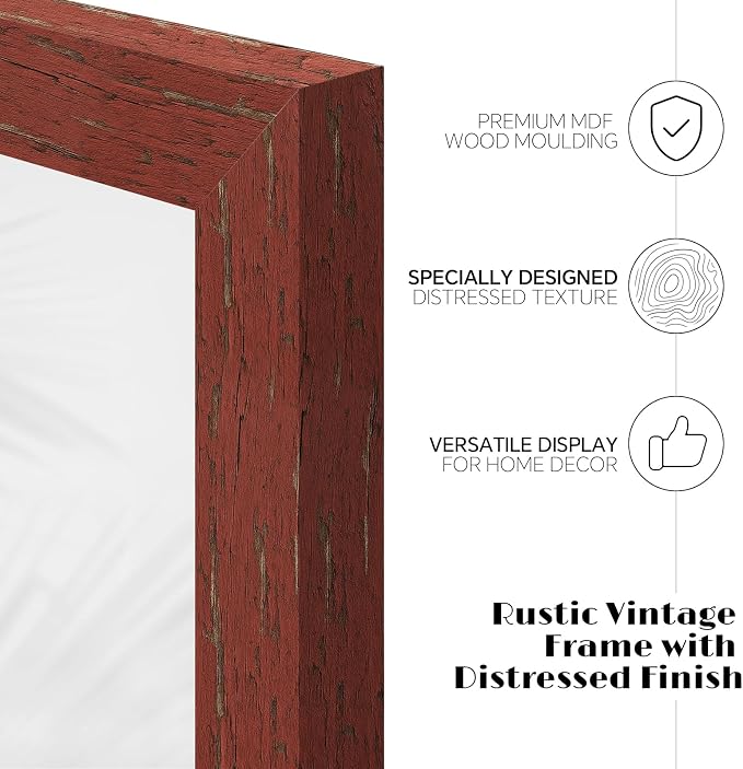 puthiac 5x7 Rustic Farmhouse Picture Frame, Barn Red, 1 Pack | Distressed MDF - Image 2