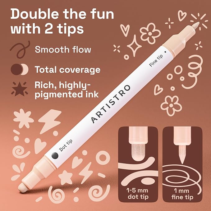 ARTISTRO 24 Skin Tones Dual-Tip Acrylic Paint Markers – Paint Pens Set - Image 3