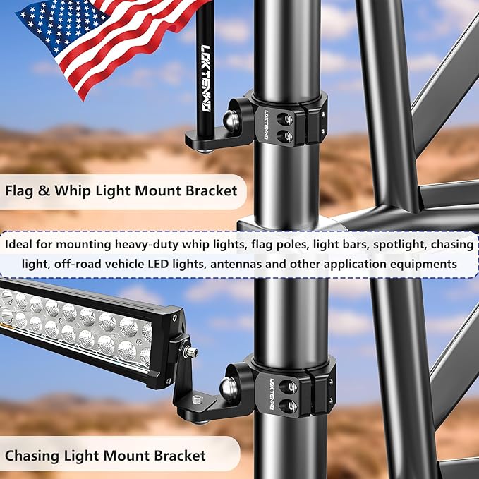 Thicken UTV LED Light Bar Mounts 2PCS, Heavy Duty CNC Aluminum 360° Adjustable Whip Light Mount Light bar Mounting Bracket, Fit 1.5''/1.75''/1.85''/2''/2.1'' Roll Cage