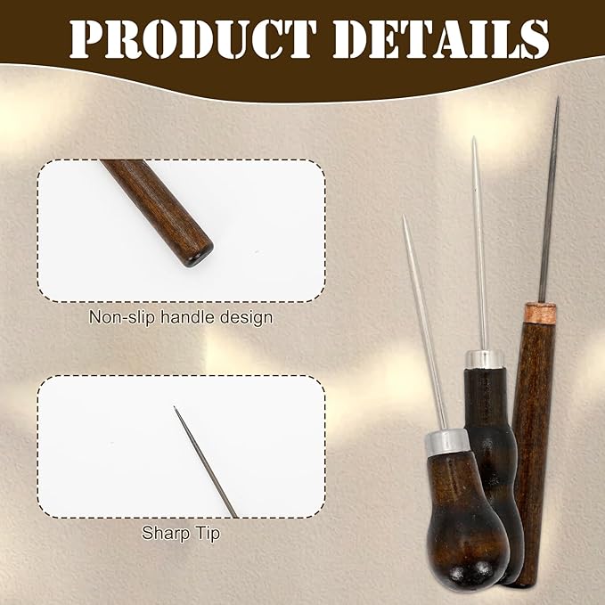 10pcs Scratch Awl Tool Gourd Shape Wooden Handle Awl Pin Punching for Leather Craft Cloth Pouch Hole, Wooden Handle DIY Handmade Maker Tool for Sewing, Punching, and Crafting