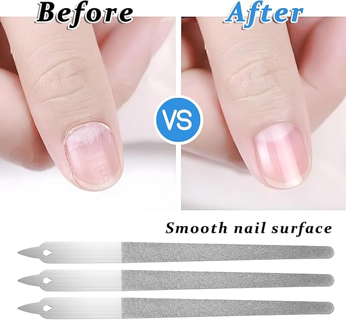 6Pcs Diamond Metal Nail Files, Double Sided Nails File, Thin Stainless Steel Manicure Pedicure Tools with Sharp Pointed Tip Individually Wrap for Women Men Salon Home(6Inch)