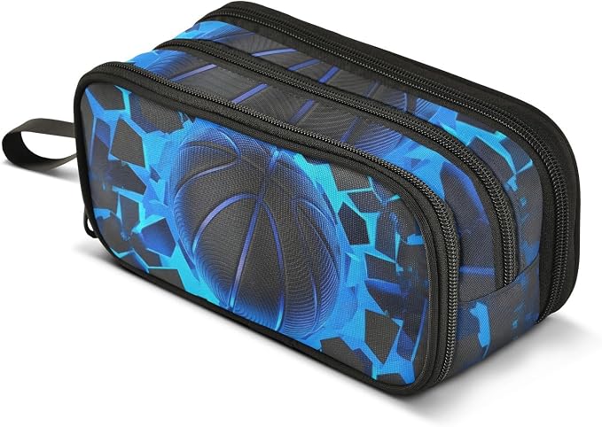 3d Basketball Blue Lighting Pencil Case Box Boys Girls Large Pencil Pouch by BOENLE-WELCOMEYOURCOMING