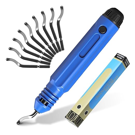 Deburring Tool with 10 High Speed Steel Blades Flexible Pipe Deburring Tool with Swivel Blades Anti-Slip Handle for 3D Printing Metal Copper PVC Aluminum Steel Wood Hole Edges (Model AMD015)