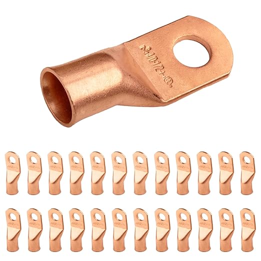 SELTERM 25pcs 4/0 AWG(XL) 1/2" Stud Battery Lugs,Ring Terminals,Heavy Duty Copper Wire Lugs,Battery Cable Ends, 0000 Gauge Ring Terminal Connectors,UL Bare Copper Eyelets Electrical Battery Cable Lugs