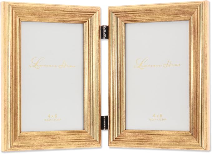 Lawrence Frames 4x6 Hinged Double Sutter Burnished Gold Picture Frame - Image 2