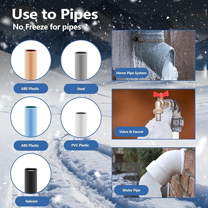 Pipe Heating Cable 15FT (3FT-200FT) for Metal & Plastic Water Pipes - Freeze Protection up to -40°F, 5W/FT 120V Heat Tape to Keep Water Flowing
