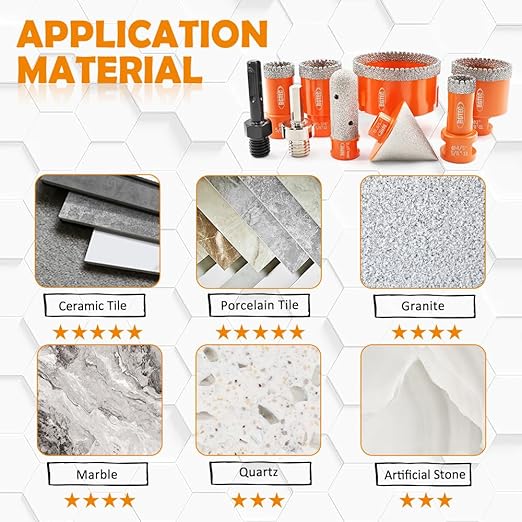 BGTEC Diamond Core Drill Bits-9PCS 5/8-11 Thread Tile Hole Saw 20/25/35/50/75mm+50mm Beveling Chamfer Bit+20mm Finger Bit+SDS/HEX Adapter for Pocelian Tile Ceramic Marble Granite Stoneware