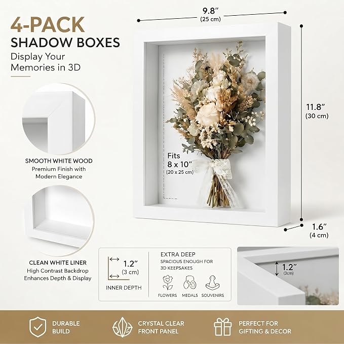4 Pack 8x10Shadow Box Frame Set, Deep Wood Display Case - Image 2