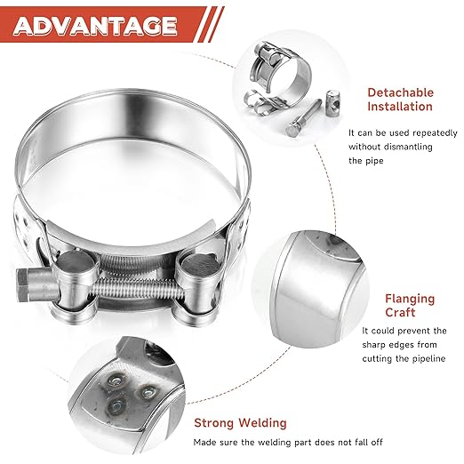 AKIHISA 4 Pack 36-39mm ID Range T-Bolt Hose Clamp,304 Stainless Steel Adjustable Heavy Duty Pipe Strap Clamps(1.41-1.53 Inch)