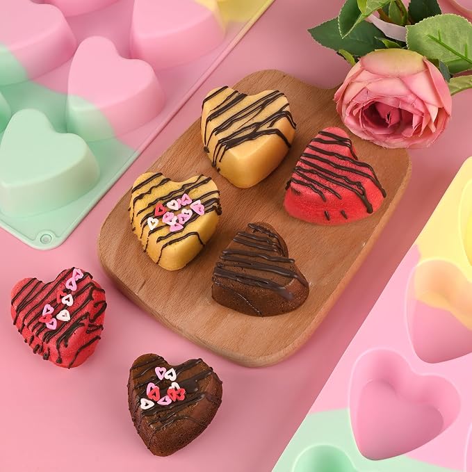 Sakolla 2 Pack 2.7″ Heart Cake Molds, 8 Cavity Silicone Baking Molds - Image 2