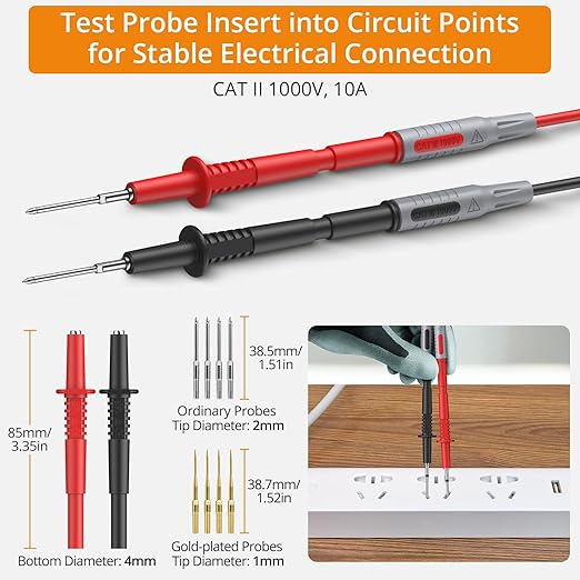 Neoteck 17PCS Multimeter Automotive Test Leads Wire Piercing Clip Puncture Probes Replaceable Gold-Plated Multimeter Probes 4mm Banana Plug Extension Test Cable Set